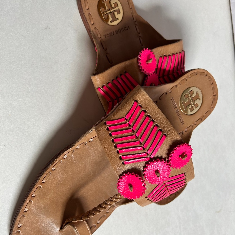 Tory Burch Tan and Pink Sandals So cute and comfortable!